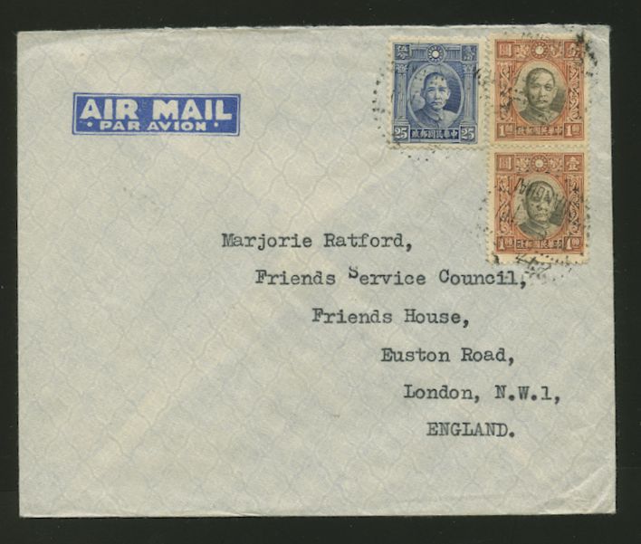 1940 Shanghai $2.25 airmail to England via Hong Kong Feb. 19