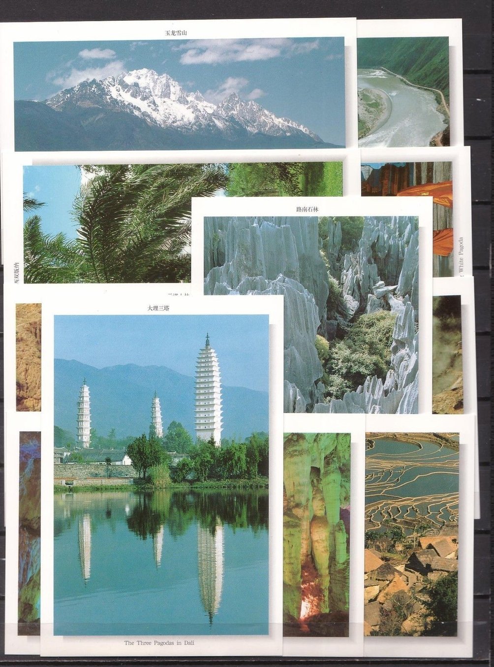 FP2A and B 1997 Landscape Stamped Postcards - Yunnan Scenery (sets of 10 40f and set of 10 420f) (2 images), one holder has dented corner not impacting cards