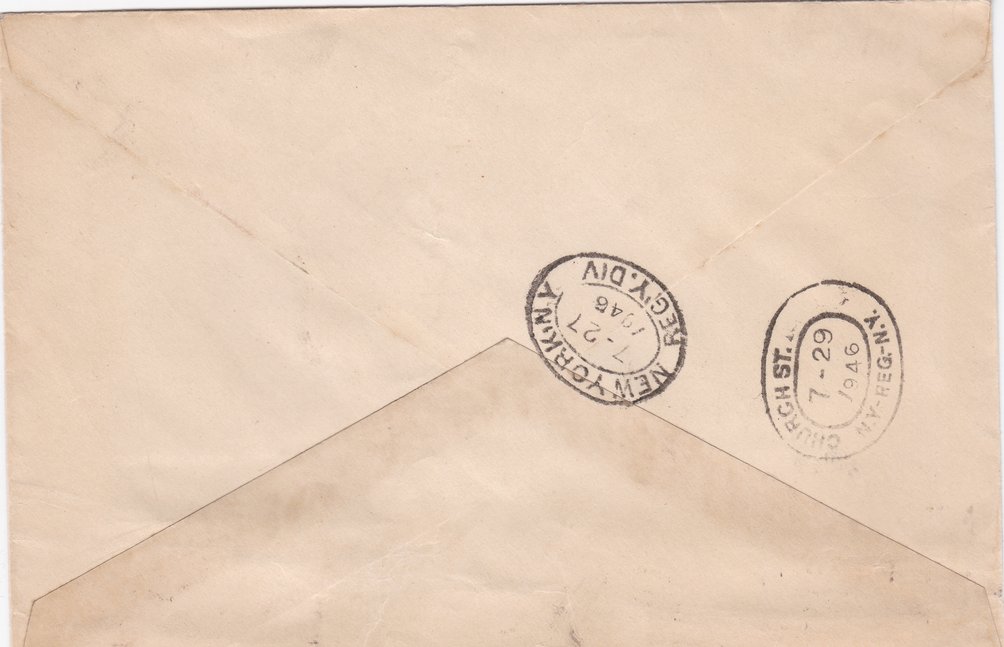 1946 Cover registered from Shanghai to New York (July 27) (2 images)