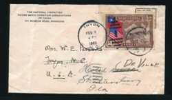 1940 Feb.7 Shanghai main post office in Chinese section 50c surface to USA, received and forwarded from Tryon Feb. 7, rec'd Saint Petersburg Feb. 9 (2 images)