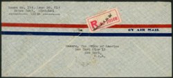 1948 Dec. 16 Shanghai, Gold Yuan $24 reg. airmail cover to New York, franked with Sc. 866 (2), 875, creases, some tearing at edges.(2 images)