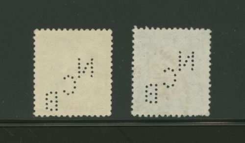 Perfin - pair of "NCB" (2 images)