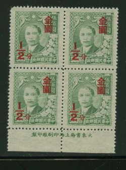 822 variety CSS 1282f Type B in Printer's Imprint block of four