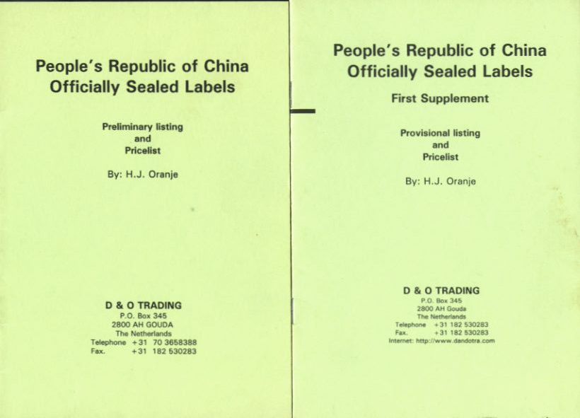 People's Republic of China Officially Sealed Labels, by H. J. Oranjie, and his First Supplement (3 oz)