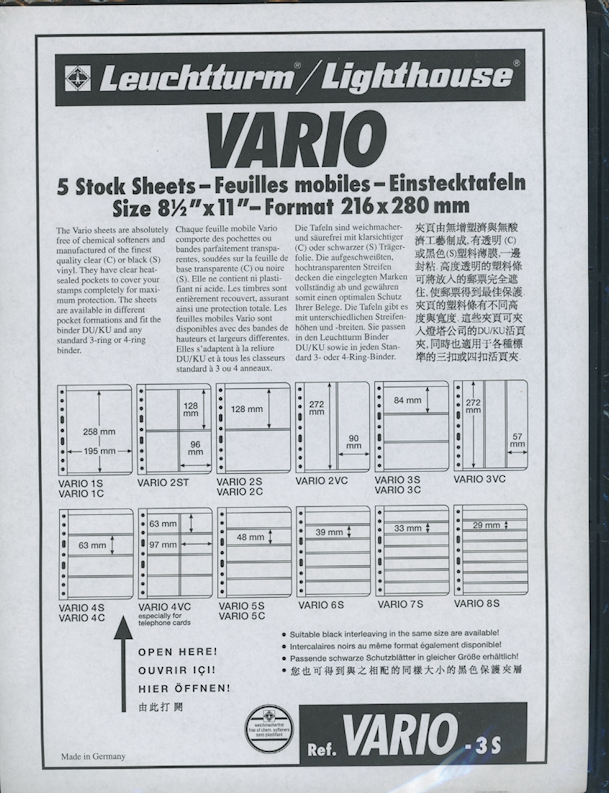 Lighthouse Vario Stockpages - new packet of 5 black - 3 row