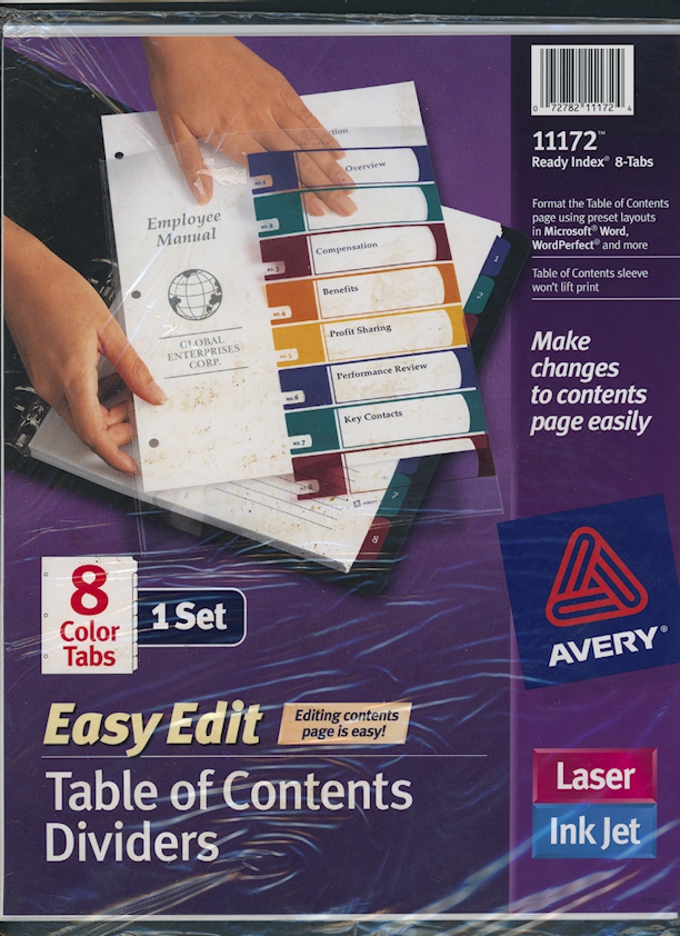 Index sheets, 8.5 x 11, three hole punched, new packet of tabs 1 to 8