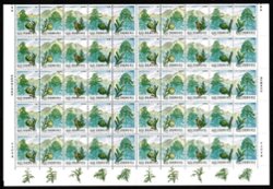 2839 in full sheet of 20 strips of five, folded into quarters (images of top and bottom portions of sheet)